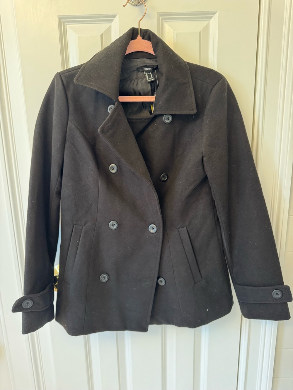 Forever 21 Black Double-Breasted Peacoat NWT